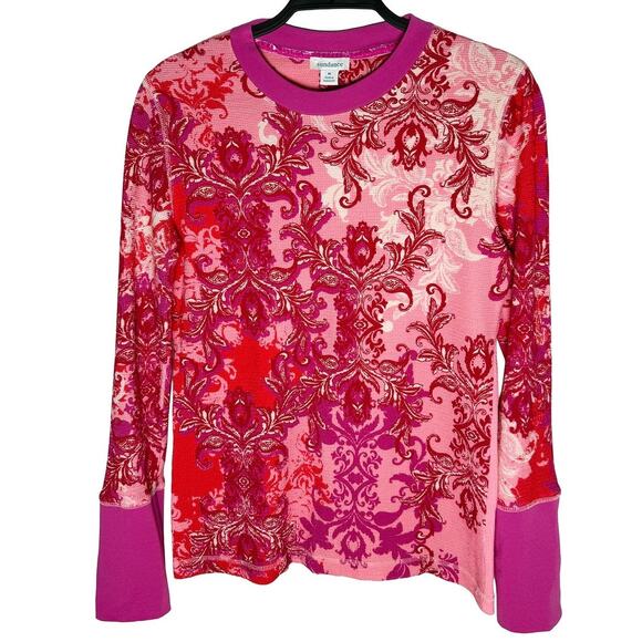 Sundance Women's Crewneck Waffle Thermal Long Sleeve Shirt Colorful Button Cuffs - Picture 2 of 7